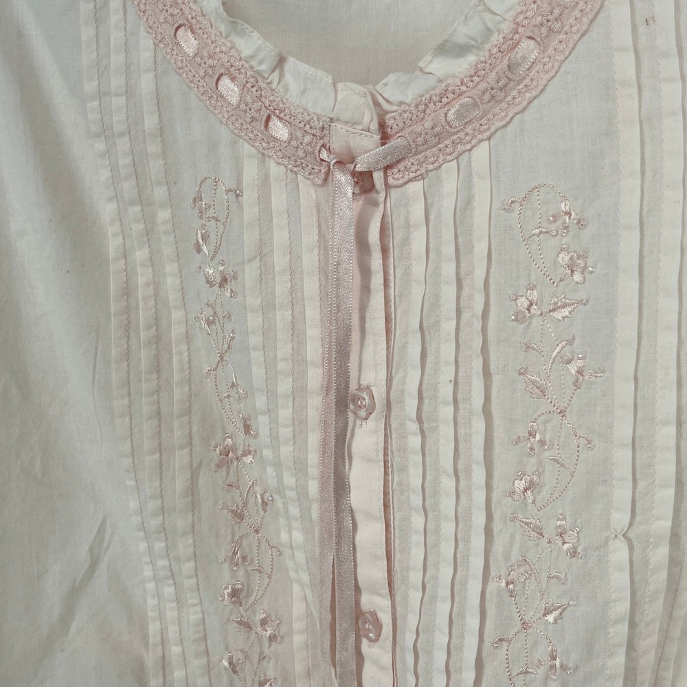 La Cera Pink Cotton Pajama Set XL Embroidered Ruffle Bloomers Cottagecore Boho - Picture 11 of 16